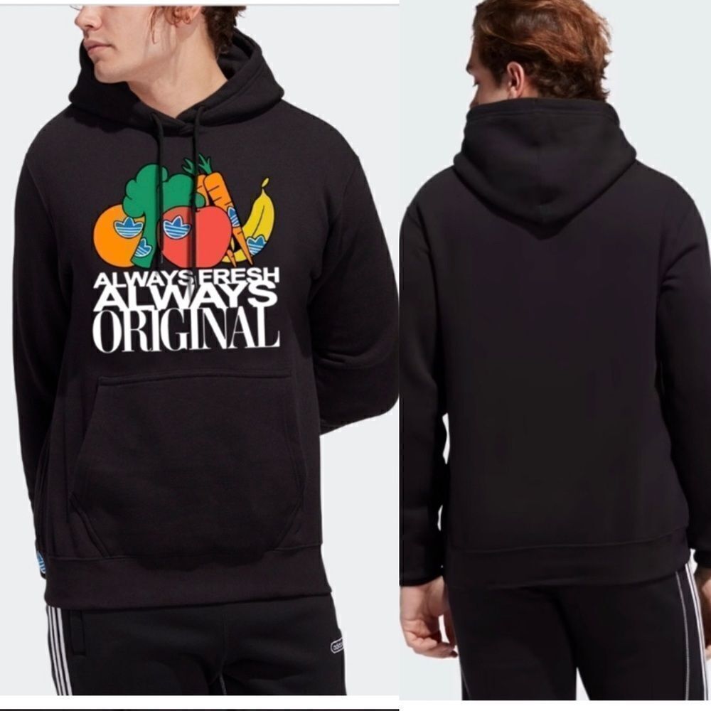 Adidas Orginals Always Fresh Hoodie black Y2K graphic fruits veggies unisex L